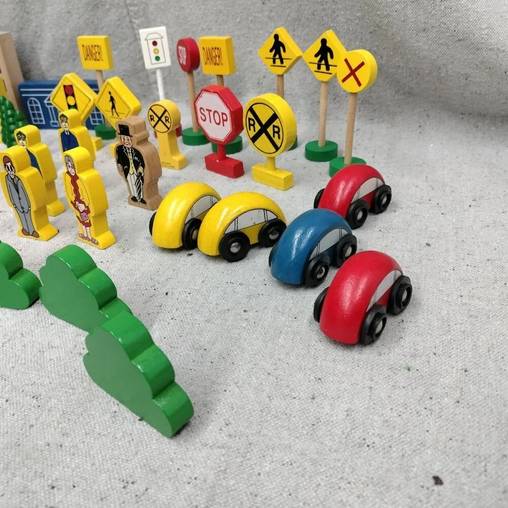Lot of 63 Thomas Train Wooden Trees Signs Animals People Buildings Accessories